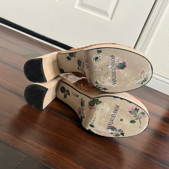 Pons Quintana Women Tan Woven Leather Chunky Platform Block Heel Sandals Size 40 - Picture 8 of 11